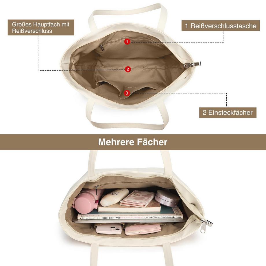 Only-bags.store Wasserdichte Einkaufstasche mit Reißverschluss Leichte Shopper Umhängetasche für Uni Arbeit  
