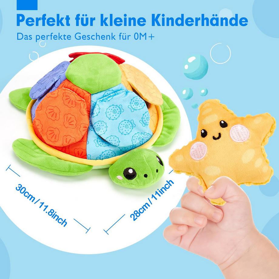 Activity-board  Schildkröten-Sinnesspielzeug zum Kombinieren von Farben, Wörtern und Meeresbewohnern 