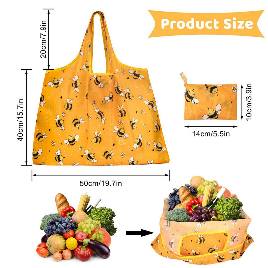 Only-bags.store Faltbare Wiederverwendbare Einkaufstasche Bienenmuster  