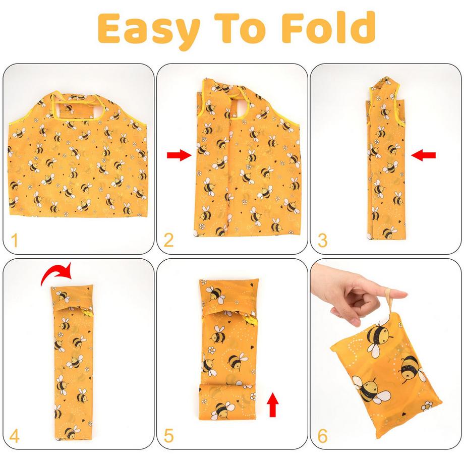 Only-bags.store Faltbare Wiederverwendbare Einkaufstasche Bienenmuster  