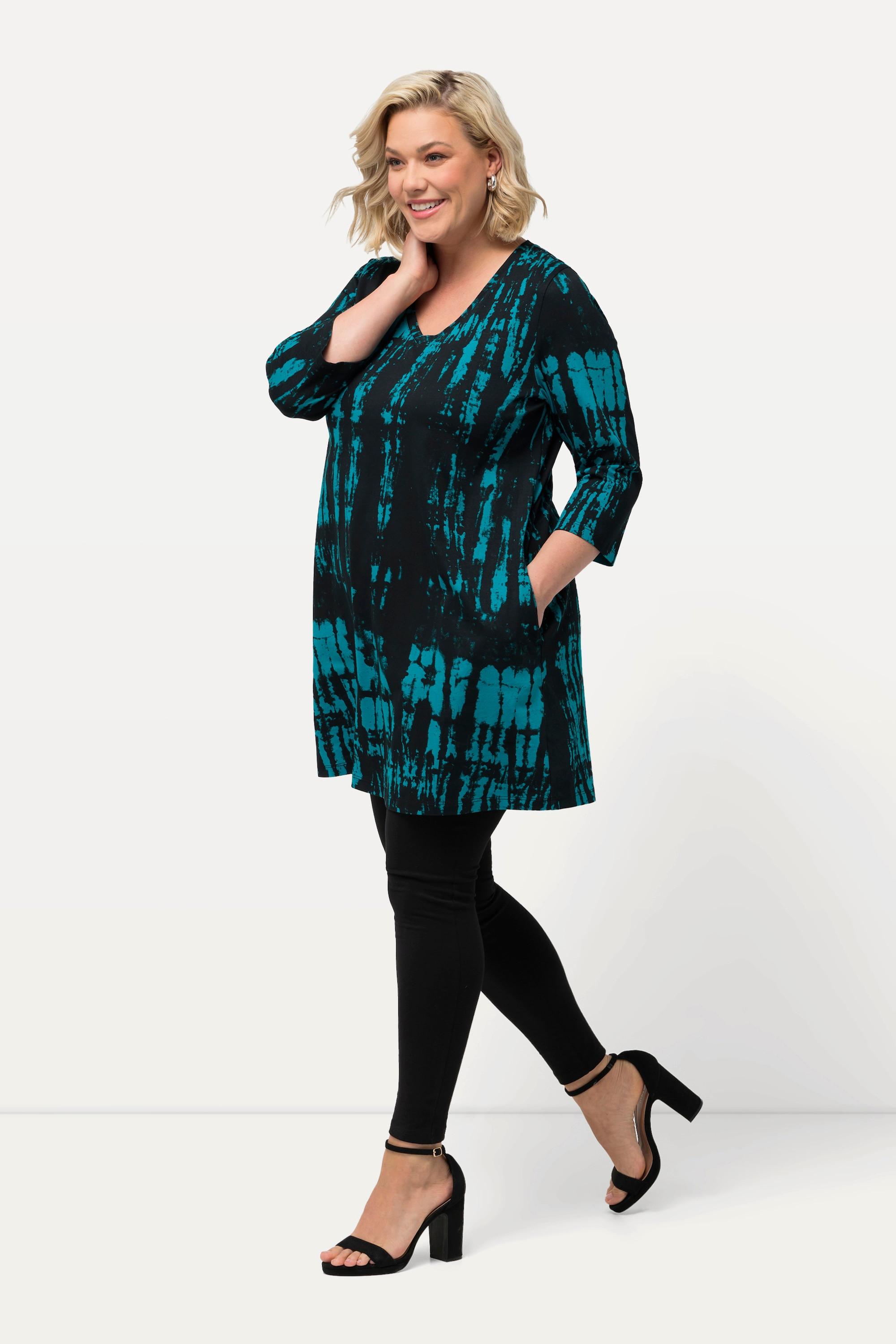 Ulla Popken  Longshirt, Batikdruck, A-Linie, V-Ausschnitt, 3/4-Arm 