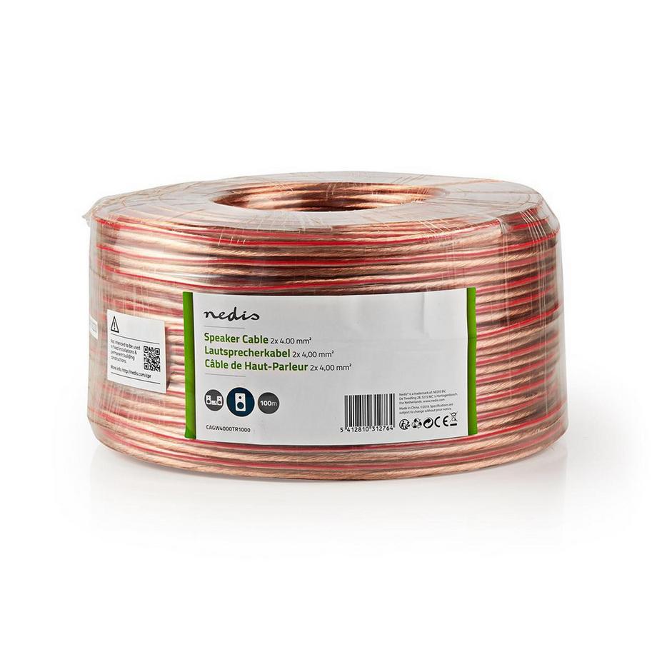 Nedis  Lautsprecherkabel | 2x 4,00 mm² | CCA | 100,0 m | Rund | PVC | Transparent | Emballage 