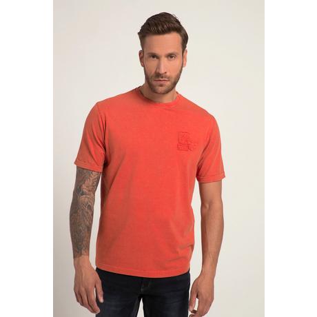 JP1880  T-shirt dal look vintage con applicazioni, scollo a girocollo e mezze maniche arancione scuro 