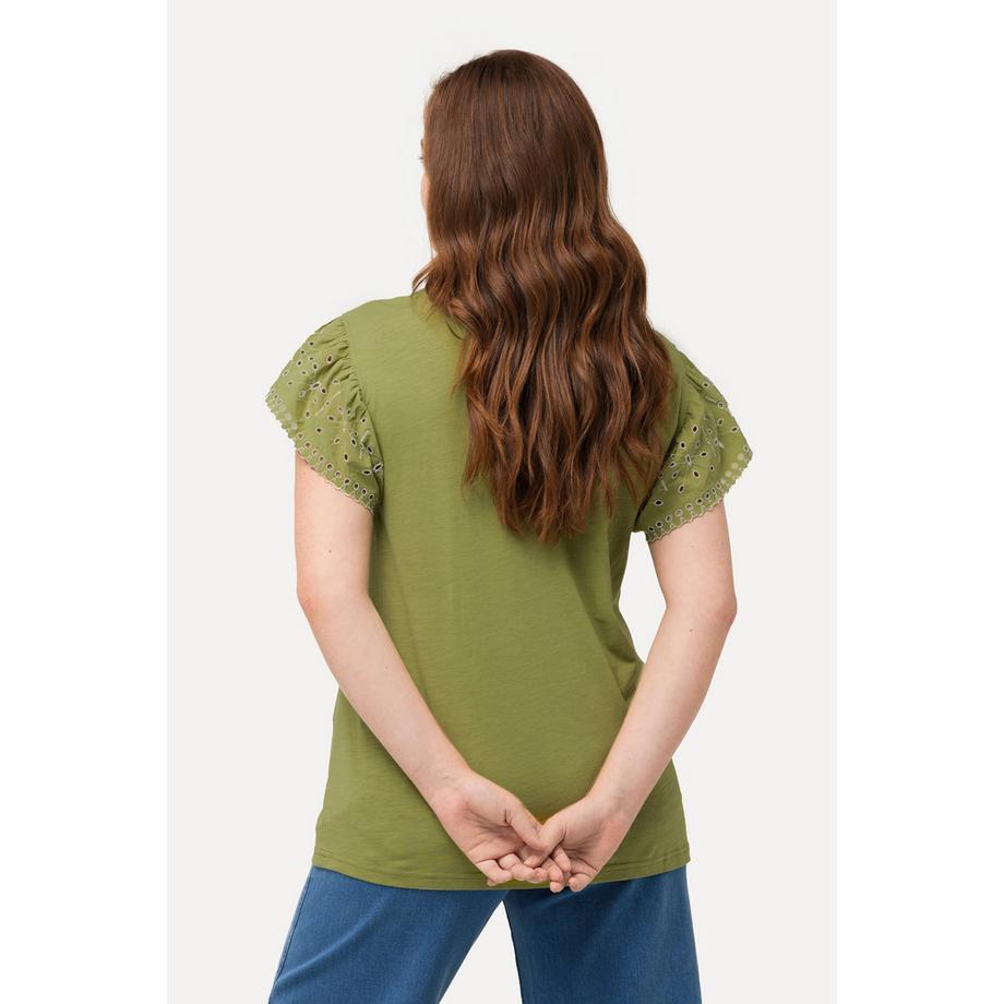 Ulla Popken Ärmelloses Biobaumwoll Top mit Spitzenvolant  