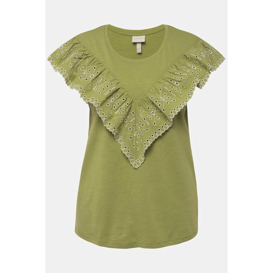 Ulla Popken Ärmelloses Biobaumwoll Top mit Spitzenvolant  