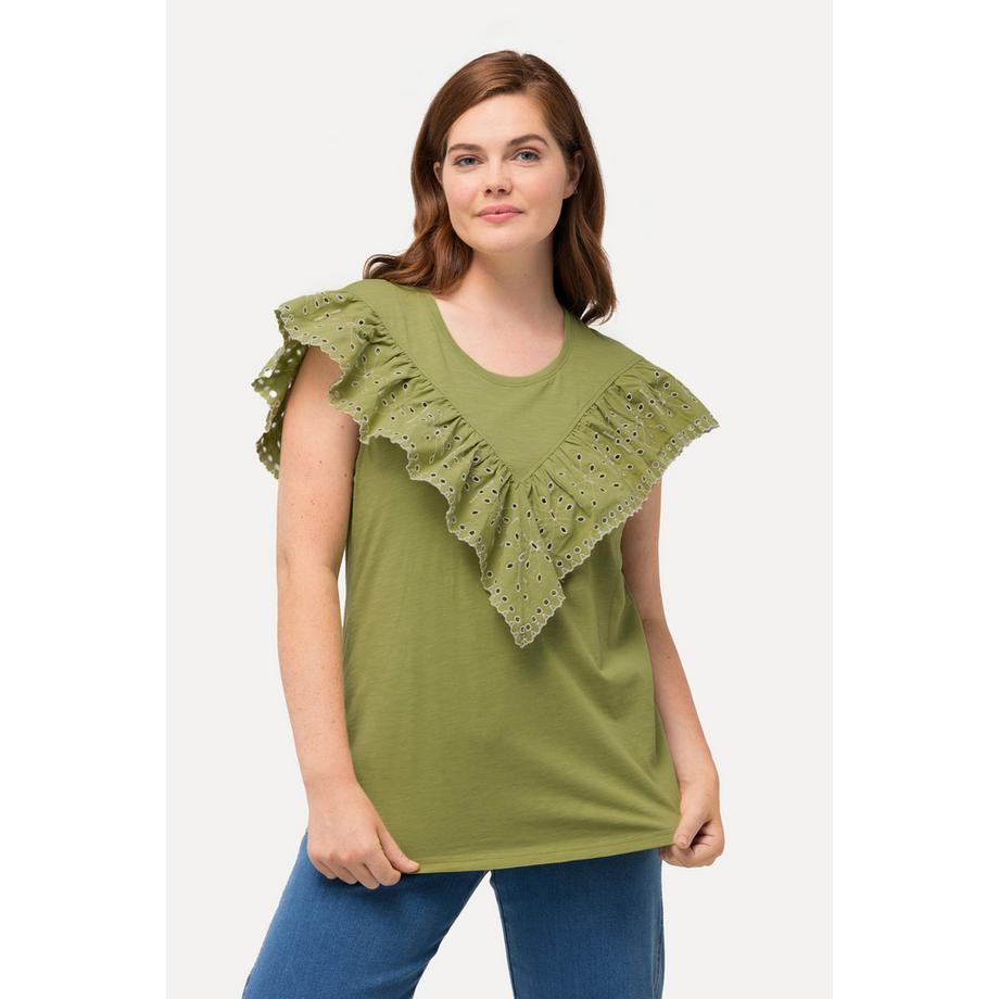 Ulla Popken Ärmelloses Biobaumwoll Top mit Spitzenvolant  