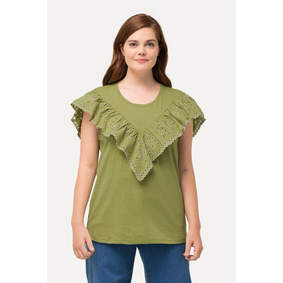 Ulla Popken Ärmelloses Biobaumwoll Top mit Spitzenvolant  