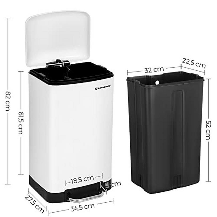 Pricenet Weißer 30-Liter-Treteimer mit Soft-Close-Deckel für moderne Küchen  