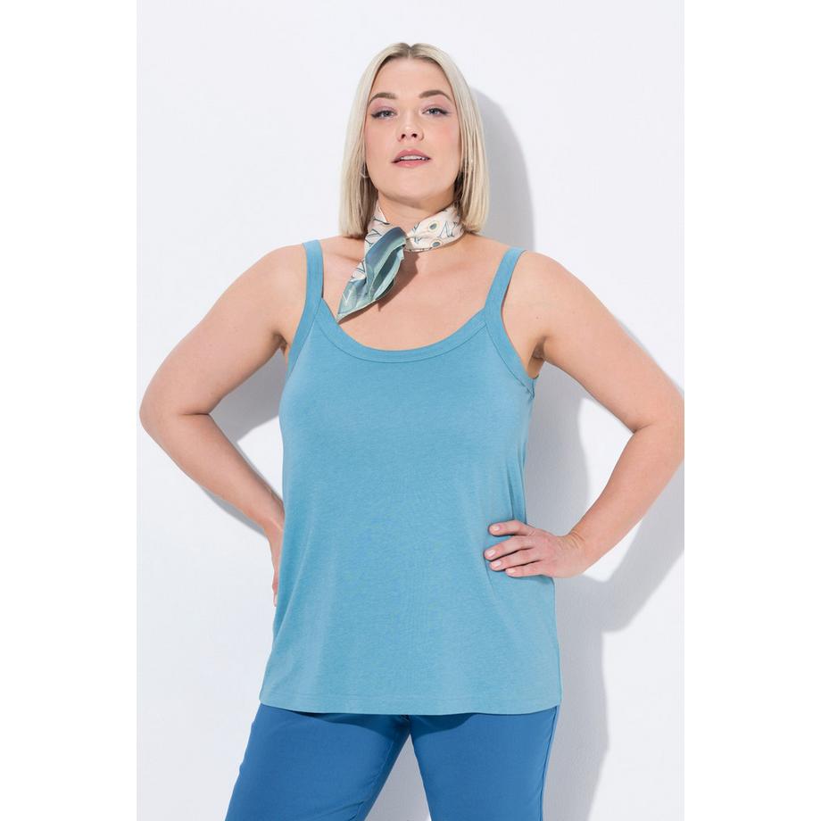 Ulla Popken Top Smanicato Spalline Sottili Scollo Rotondo Misto Modal  