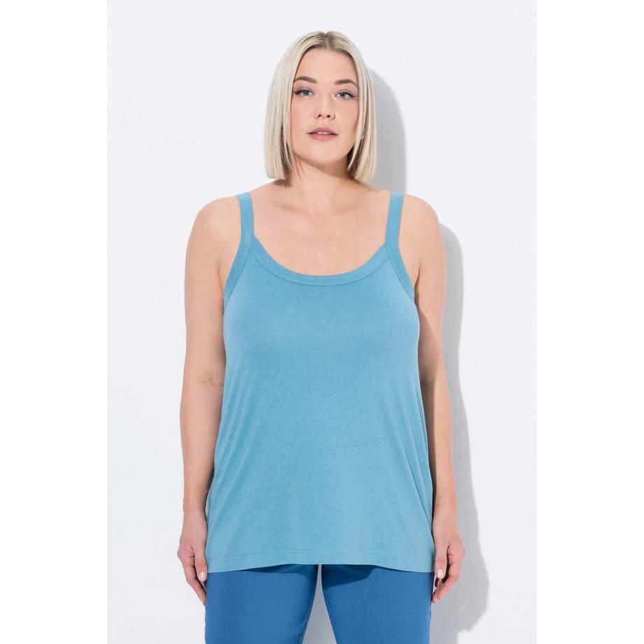 Ulla Popken Top Smanicato Spalline Sottili Scollo Rotondo Misto Modal  