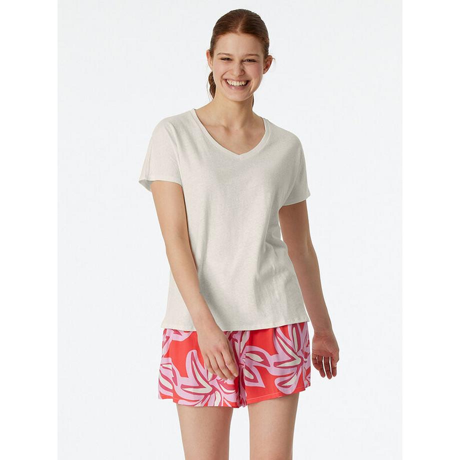 Schiesser Mix & Relax Leinen Kurzarm V-Neck Shirt  