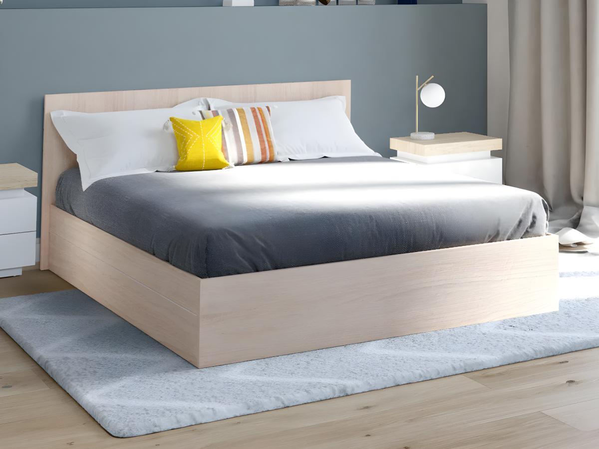 Vente-unique Lit coffre 160 x 200 cm - Coloris : Naturel + Matelas - ELPHEGE  