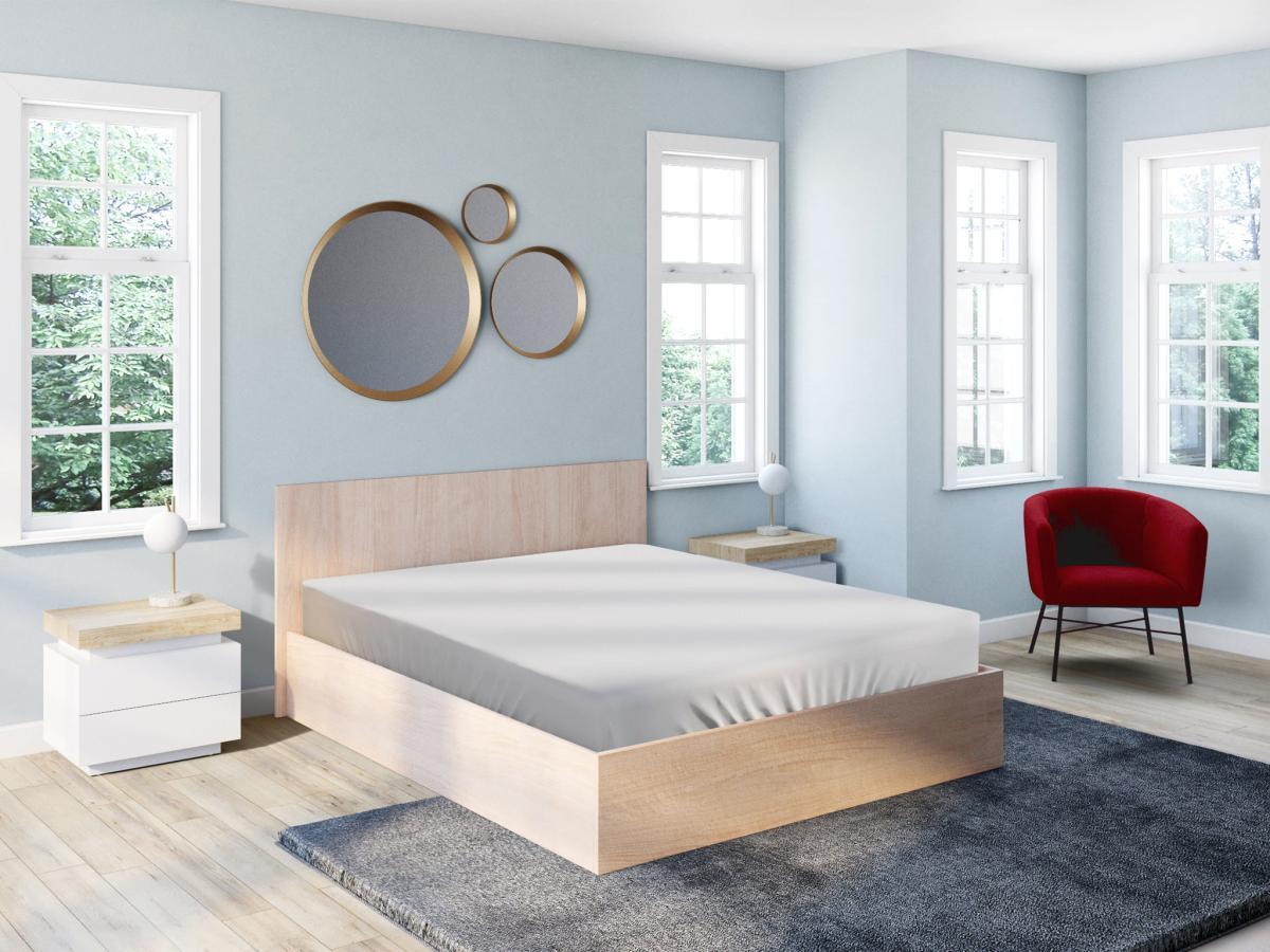 Vente-unique Bett mit Bettkasten - 160 x 200 cm - Holzfarben + Matratze - ELPHEGE  