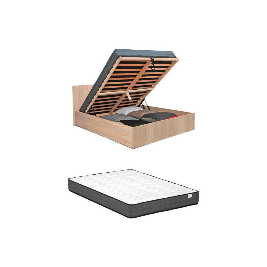 Lit coffre 160 x 200 cm - Coloris : Naturel + Matelas - ELPHEGE