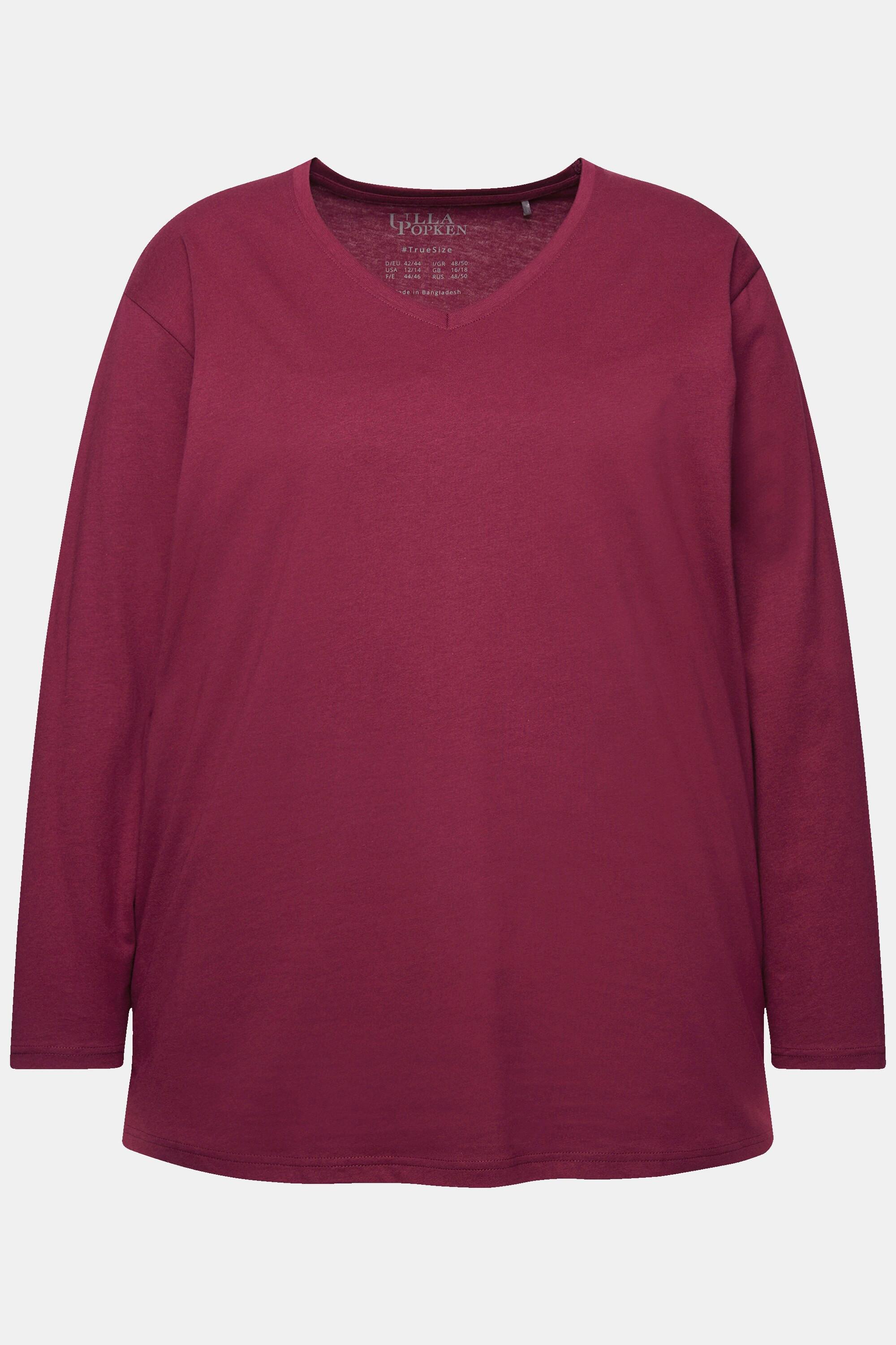 Ulla Popken  T-shirt coupe Relaxed Fit, col en V et manches longues 