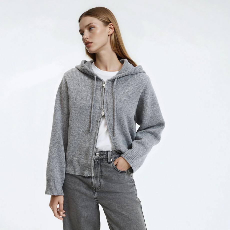 Kurze Jacke mit Kapuze aus Wolle