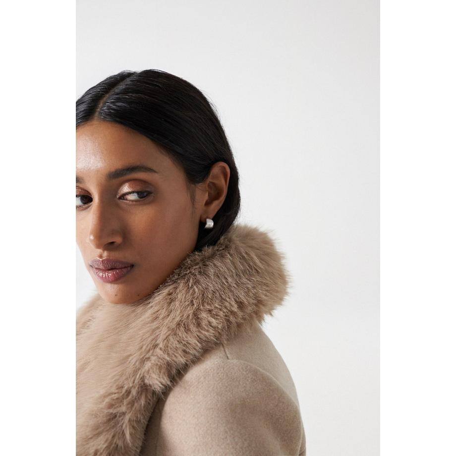 Salsa Cappotto di Lana con Collo di Pelliccia  