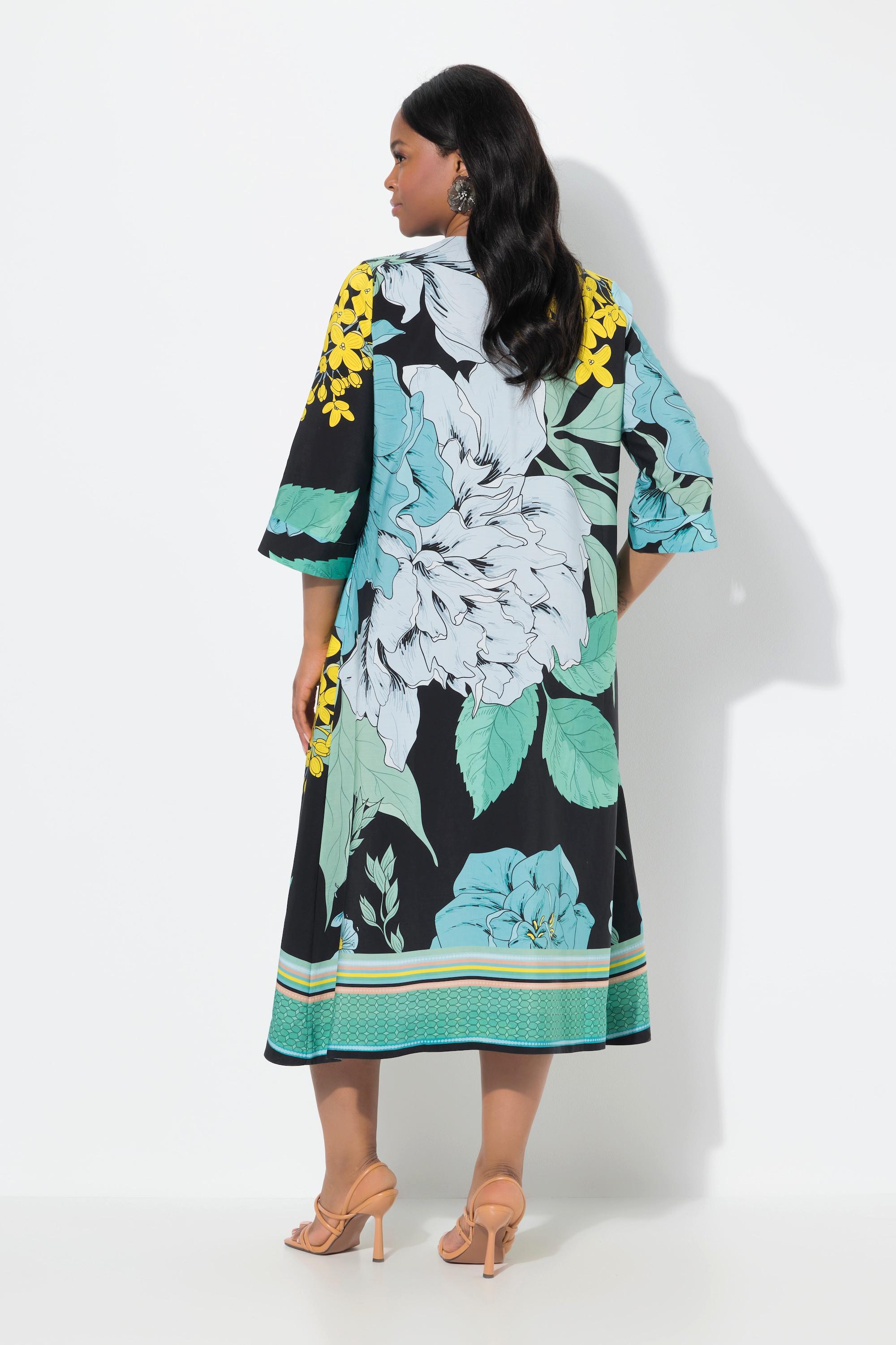 Ulla Popken Robe midi Lyocell Fleurs Coupe évasée Manches 3/4  