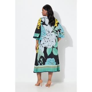 Ulla Popken Robe midi Lyocell Fleurs Coupe évasée Manches 3/4  