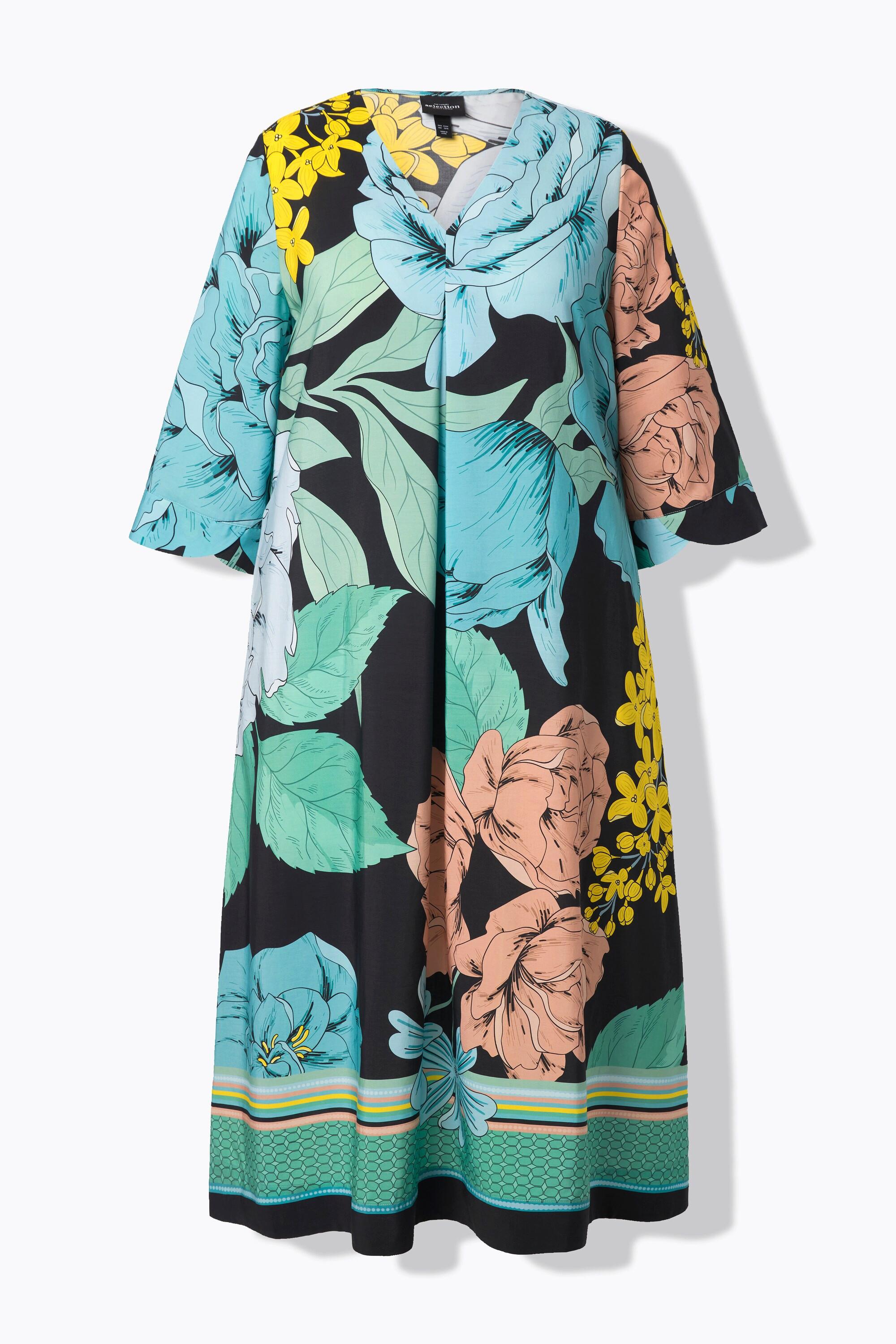 Ulla Popken Robe midi Lyocell Fleurs Coupe évasée Manches 3/4  