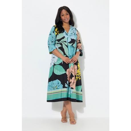 Ulla Popken Robe midi Lyocell Fleurs Coupe évasée Manches 3/4  