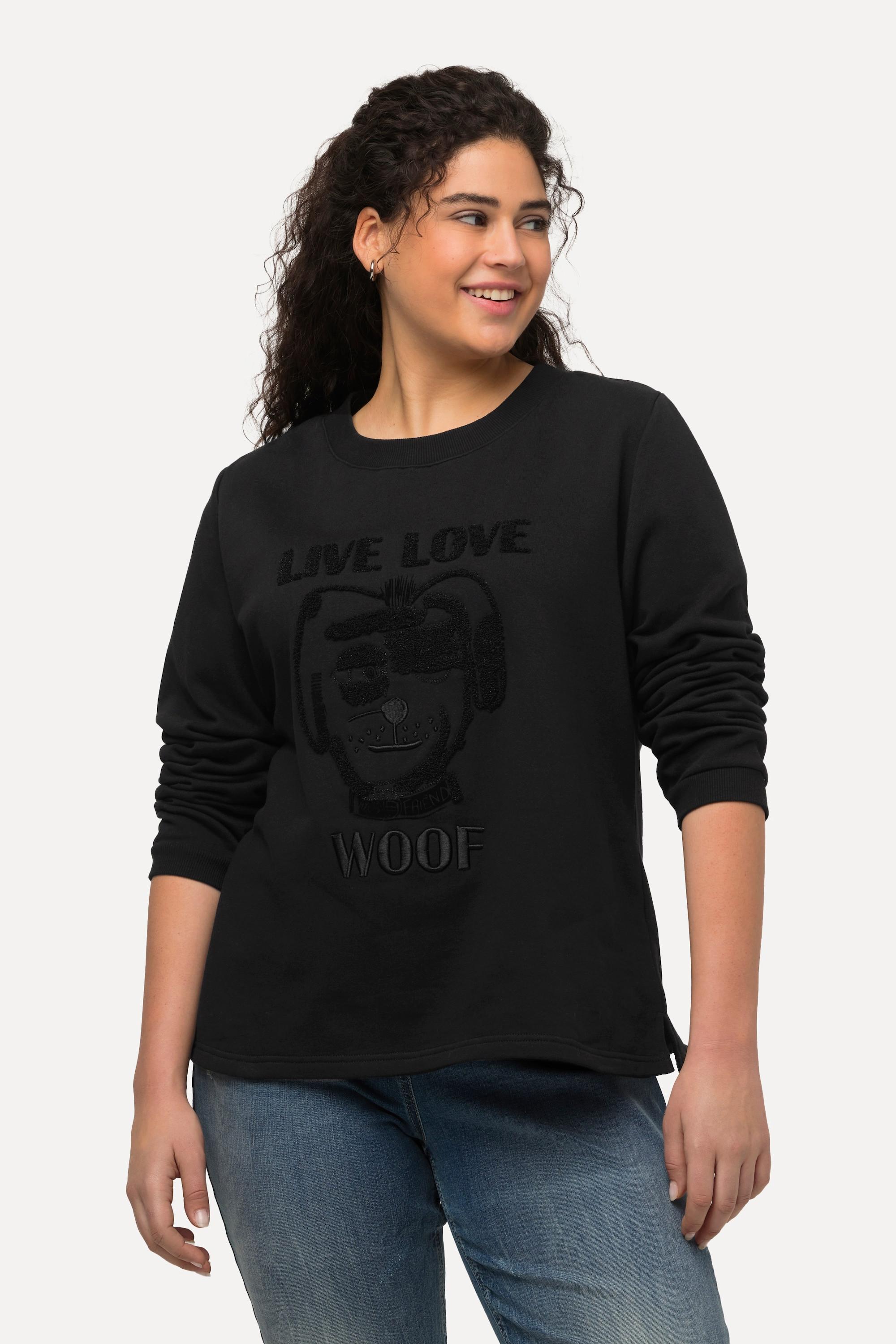 Ulla Popken Sweat-shirt Classic Col Rond Manches Longues avec Motif Chien  