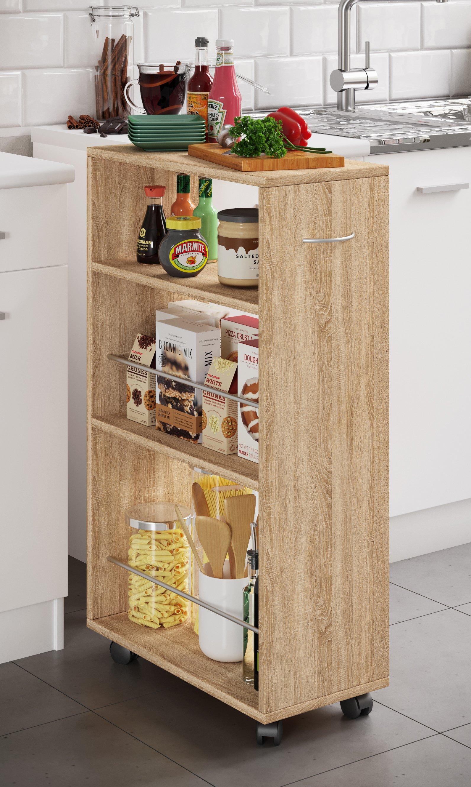 VCM Holz Küchenwagen Servierwagen Rollwagen Nischenschrank rollbar Rollen Tusal  