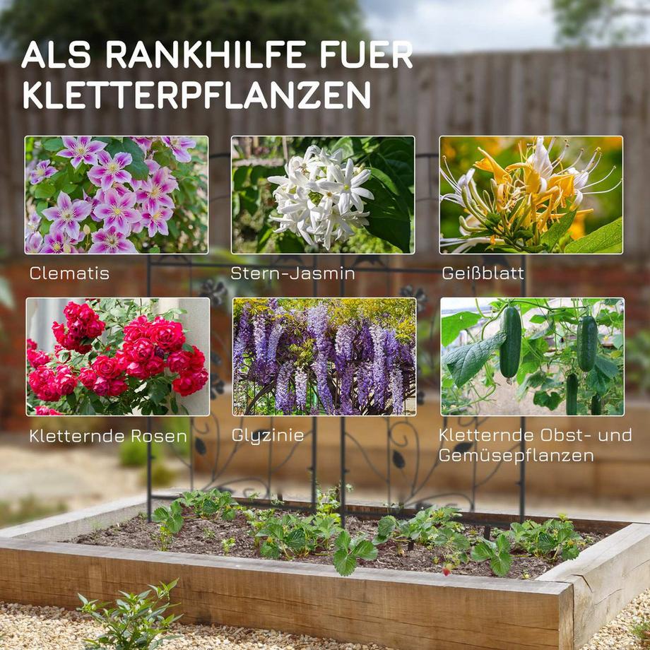 Northio 2Er-Set Rankhilfe Rankgitter & Spalier Für Kletterpflanzen, Metall, Schwarz, 38X98Cm  