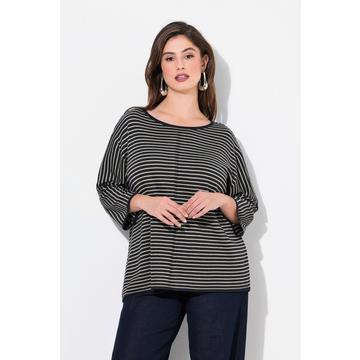 Pull rayé oversize, col rond et manches 3/4