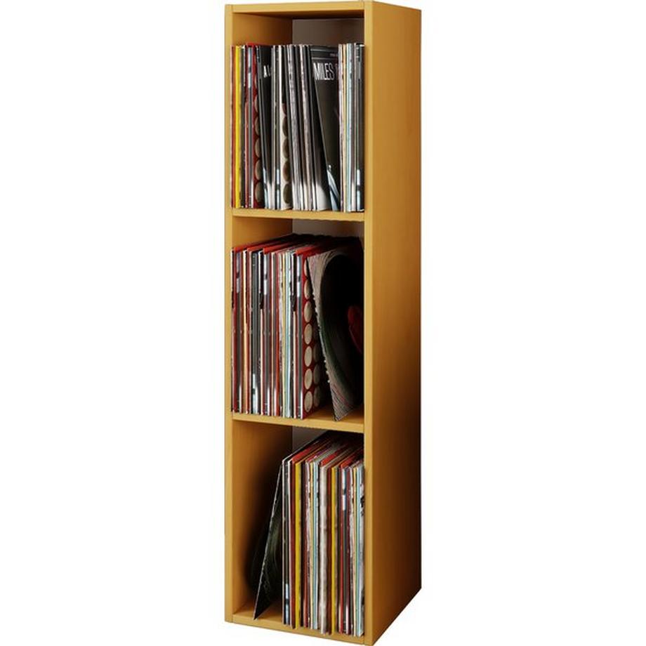 Holz Schallplatten Regal | Stand Regal mit 3 Fächer für 100 Schallplatten | Maße: H. 107 x B. 34 x T. 30 cm - Platto