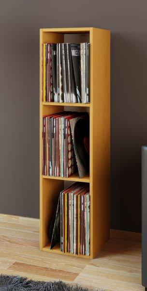 VCM Holz Schallplatten Regal | Stand Regal mit 3 Fächer für 100 Schallplatten | Maße: H. 107 x B. 34 x T. 30 cm - Platto  