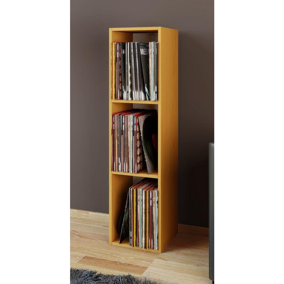 VCM Holz Schallplatten Regal | Stand Regal mit 3 Fächer für 100 Schallplatten | Maße: H. 107 x B. 34 x T. 30 cm - Platto  
