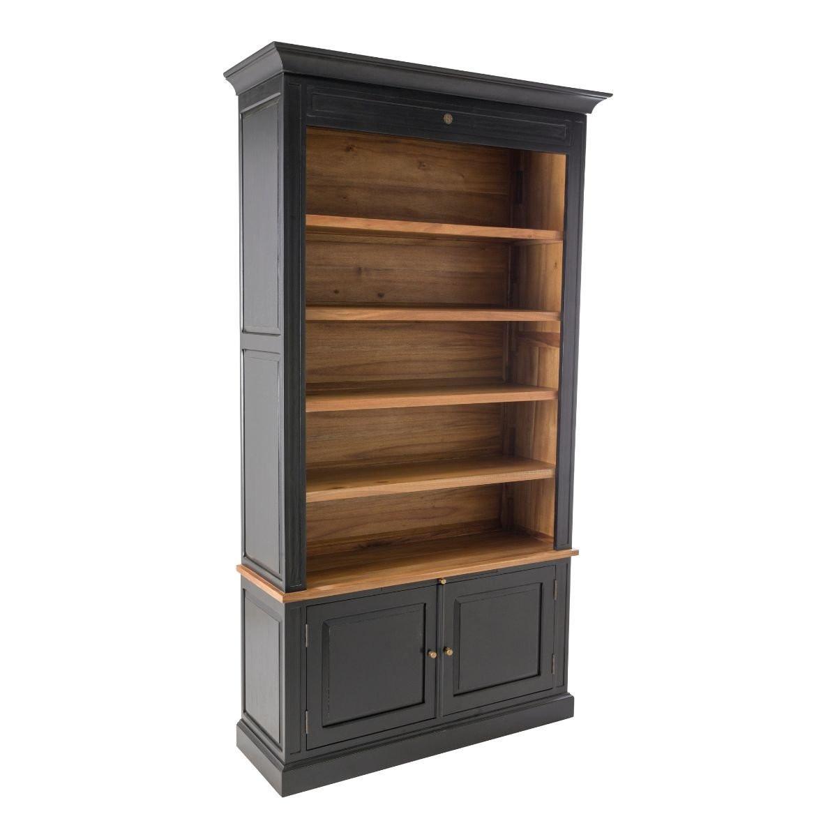 Calicosy Bibliothèque 2 portes en acacia massif noir H240 cm - FONTAINEBLEAU  