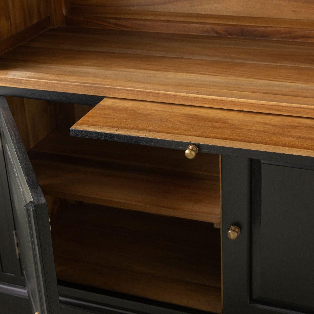 Calicosy Bibliothèque 2 portes en acacia massif noir H240 cm - FONTAINEBLEAU  