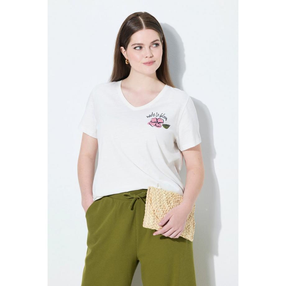 Ulla Popken T-Shirt Blüte V-Ausschnitt Halbarm  