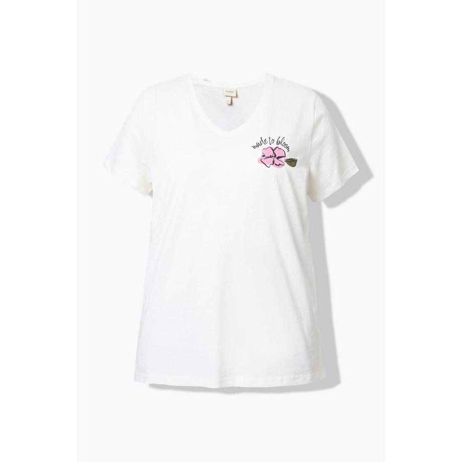 Ulla Popken T-Shirt Blüte V-Ausschnitt Halbarm  