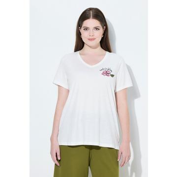 T-shirt di cotone biologico con fiori, scollatura a V e mezze maniche