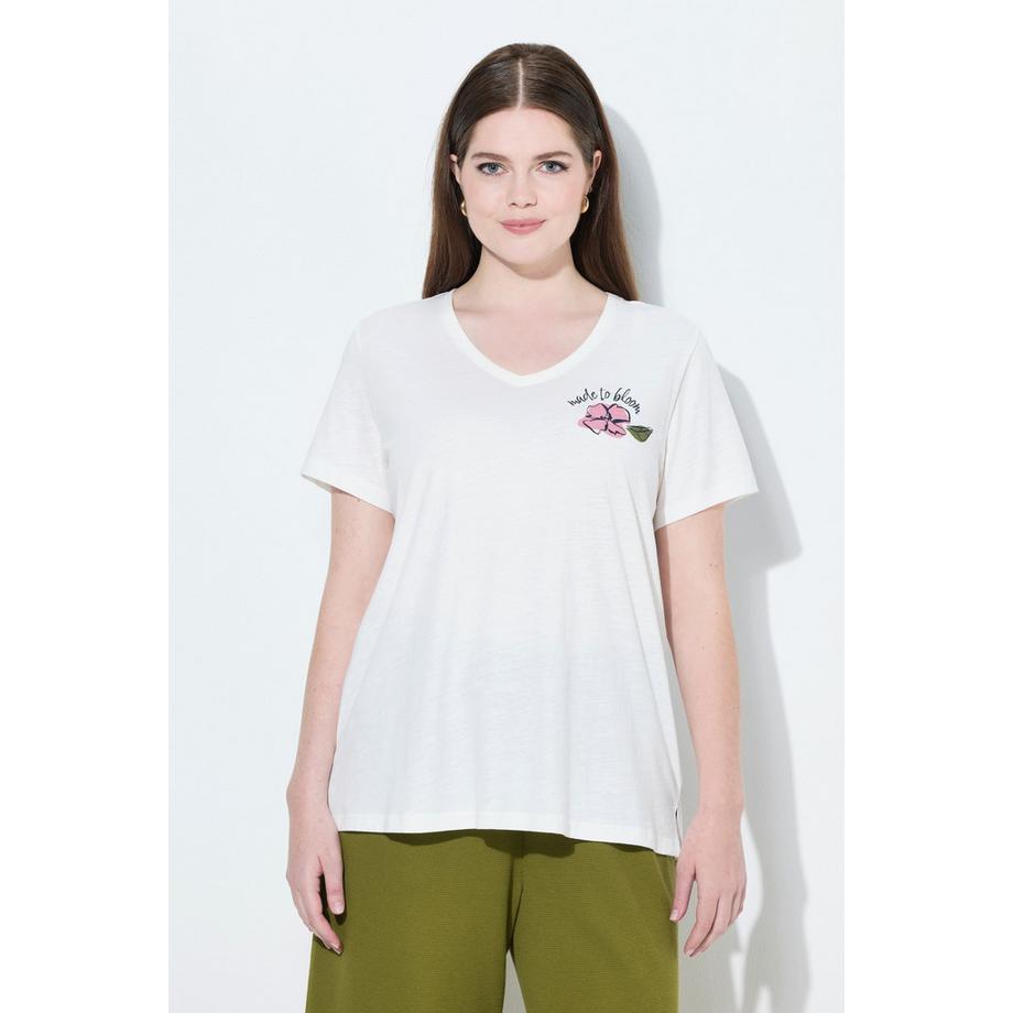 Ulla Popken T-Shirt Blüte V-Ausschnitt Halbarm  