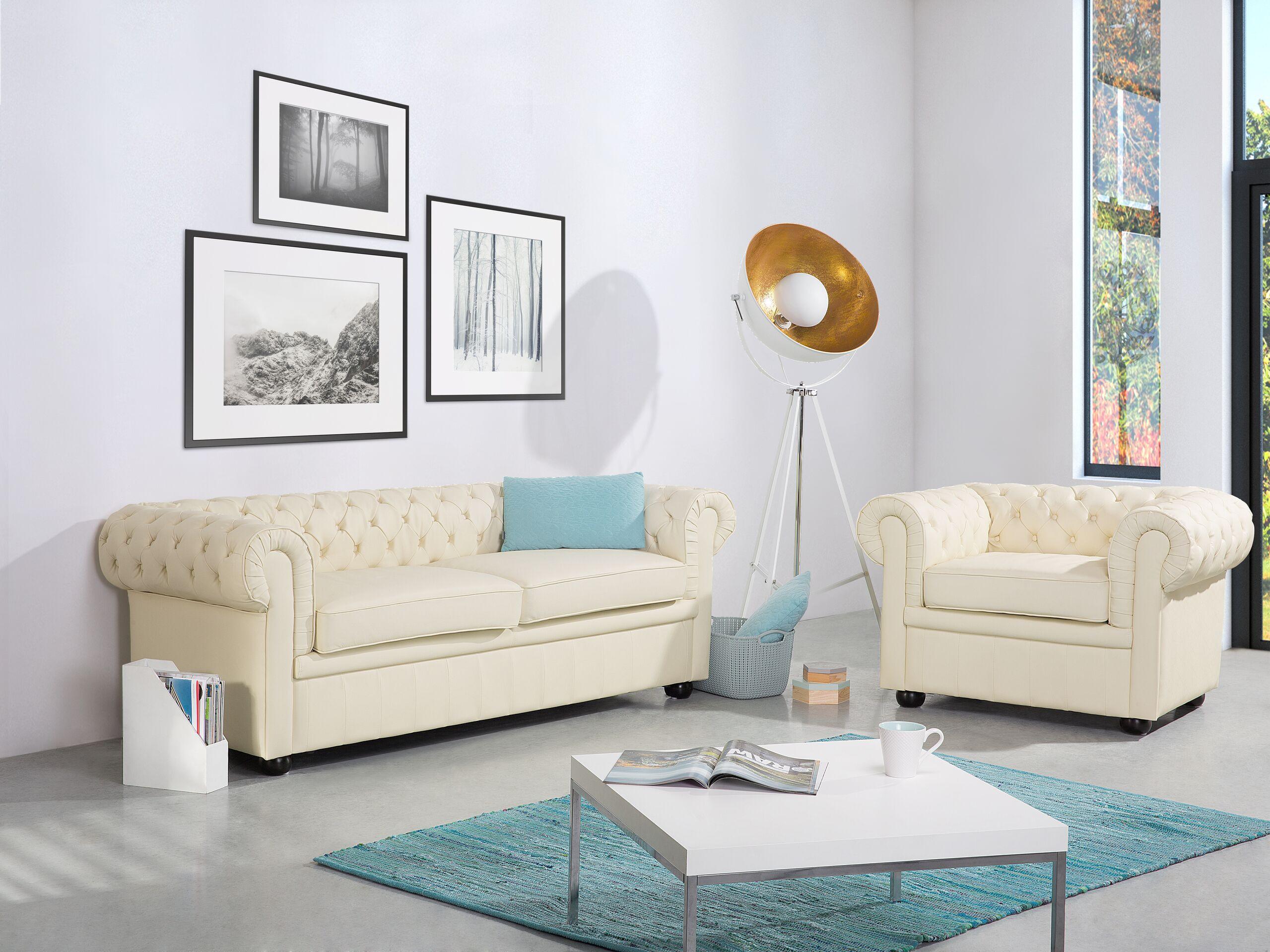 Beliani 3 Sitzer Sofa aus Echtleder Glamourös CHESTERFIELD  