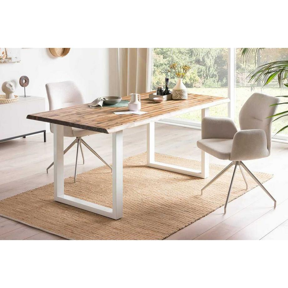 mutoni Table de salle à manger en acacia naturel blanc 160x90  