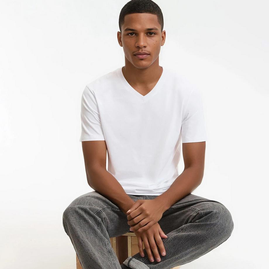 T-shirt en coton col V manches courtes
