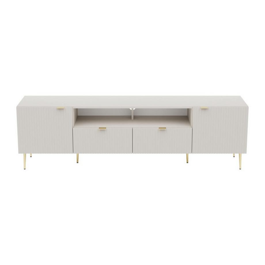 Vente-unique Mobile TV con 2 ante, 2 cassetti e 2 nicchie in MDF e Acciaio Beige e Dorato - YESINIA  