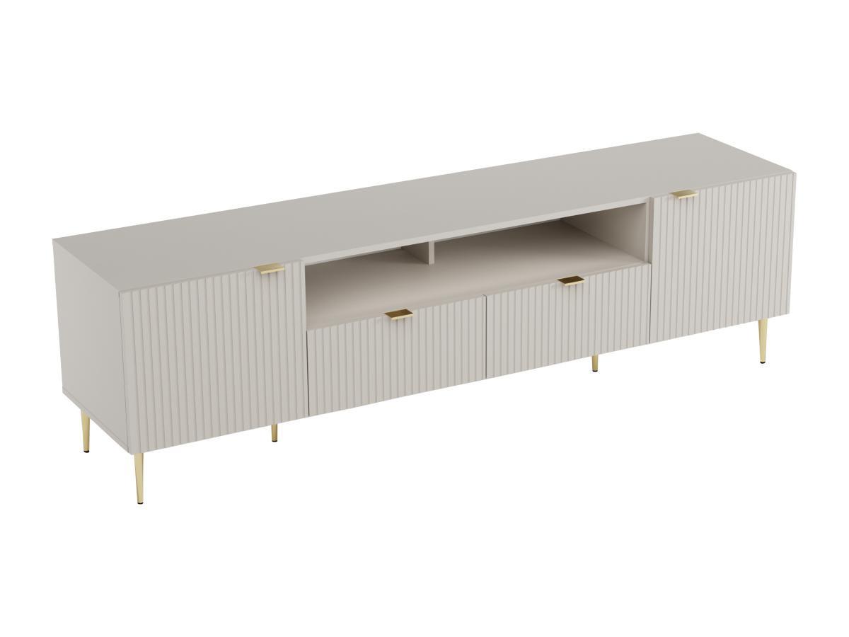 Vente-unique Meuble TV avec 2 portes, 2 tiroirs et 2 niches en MDF et acier - Beige et Doré - YESINIA  