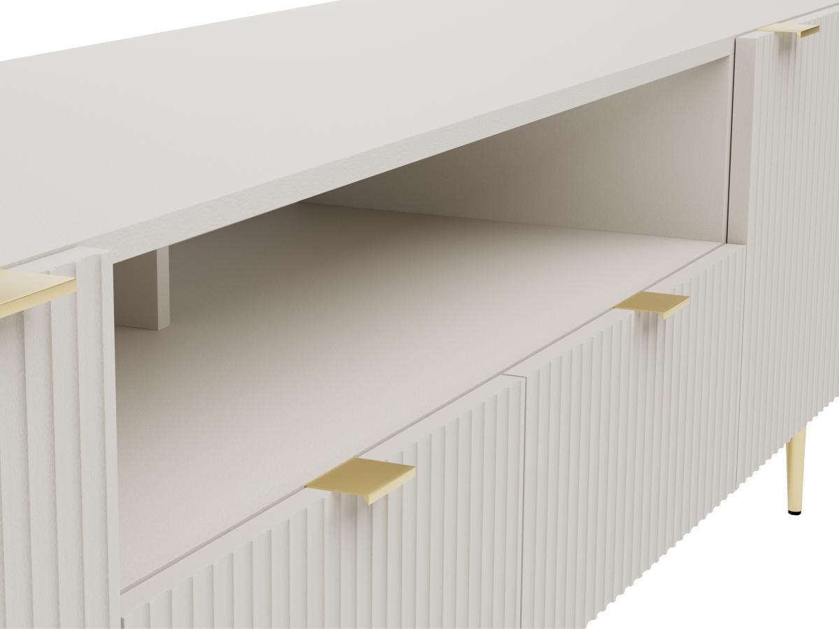 Vente-unique Meuble TV avec 2 portes, 2 tiroirs et 2 niches en MDF et acier - Beige et Doré - YESINIA  