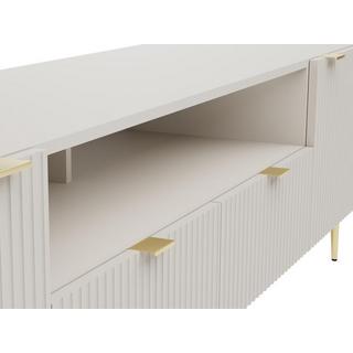 Vente-unique Meuble TV avec 2 portes, 2 tiroirs et 2 niches en MDF et acier - Beige et Doré - YESINIA  