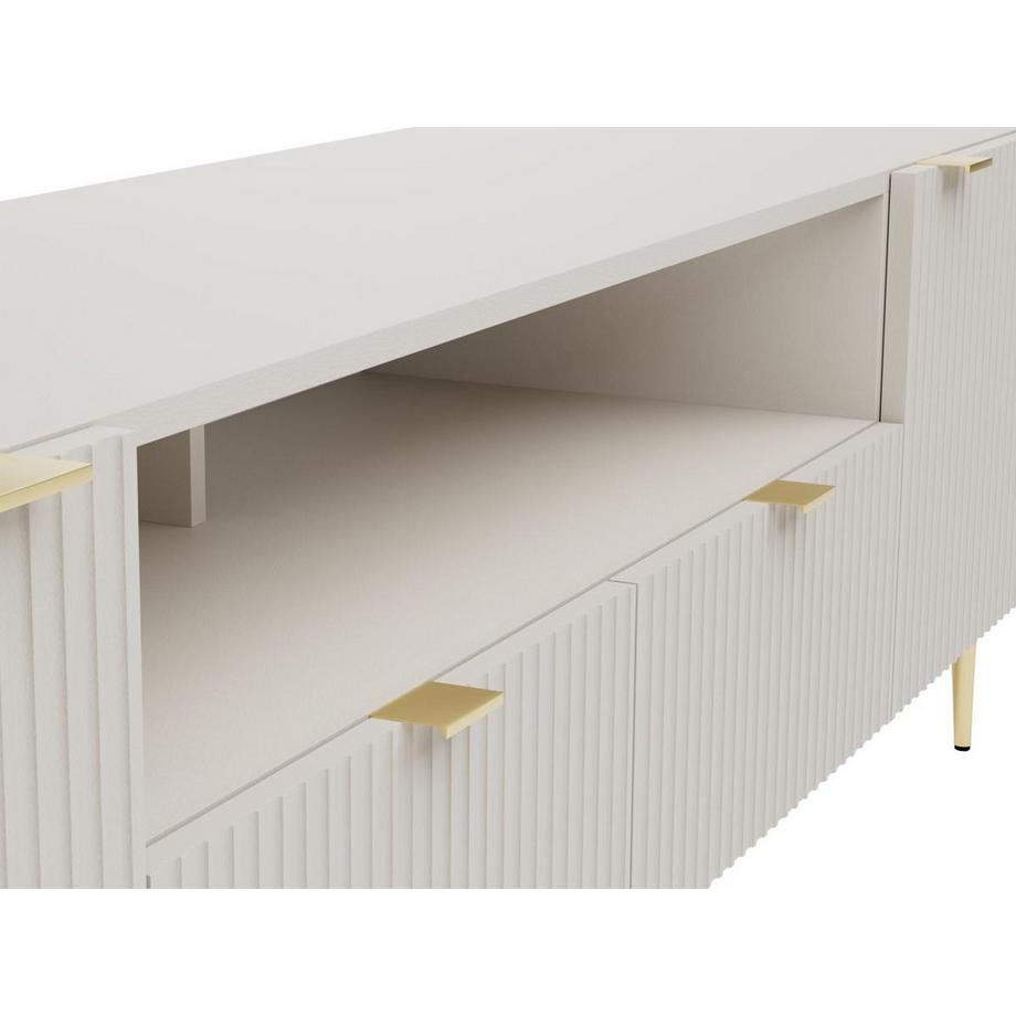 Vente-unique Mobile TV con 2 ante, 2 cassetti e 2 nicchie in MDF e Acciaio Beige e Dorato - YESINIA  