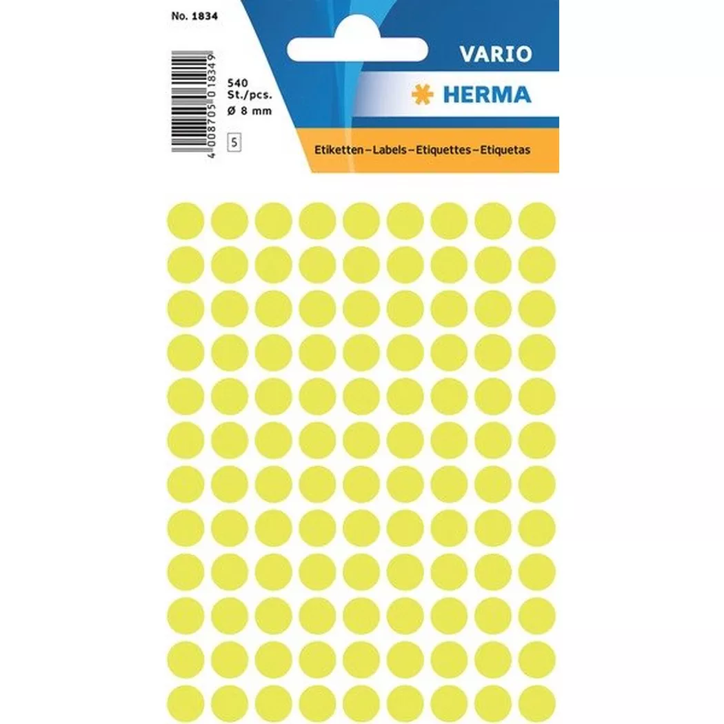 HERMA – Etiketten rund 8mm 1834 leuchtgelb 540 Stück, One Size