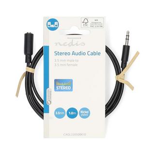 Nedis  Câble audio stéréo | 3,5 mm Hane | 3,5 mm Hona | Nickelplaterad | 1,00 m | Rond | Svart | Label 
