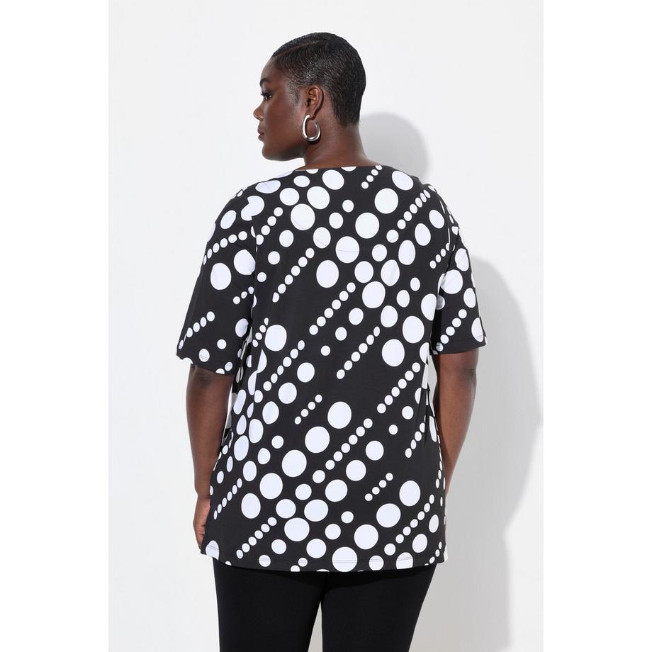 Ulla Popken Pima Cotton Punkte A-Linie T-Shirt Rundhals Halbarm  