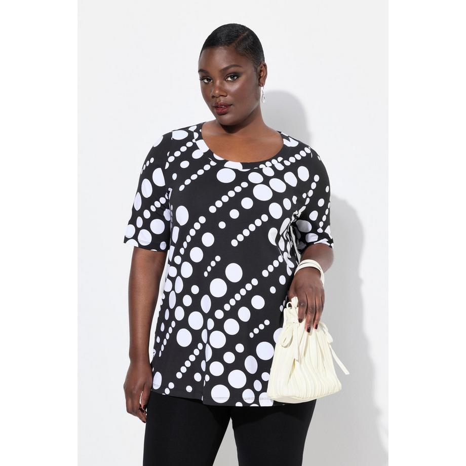 Ulla Popken Pima Cotton Punkte A-Linie T-Shirt Rundhals Halbarm  